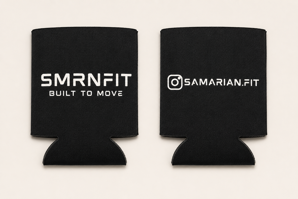 SMRNFIT koozie front and back flat lay