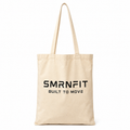 SMRNFIT canvas tote bag, front view, Built to Move print